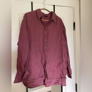 Athleta Women’s Linen Casual Maroon Button Down Shirt Size XL